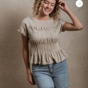 Elegant Beige Ruffle Blouse